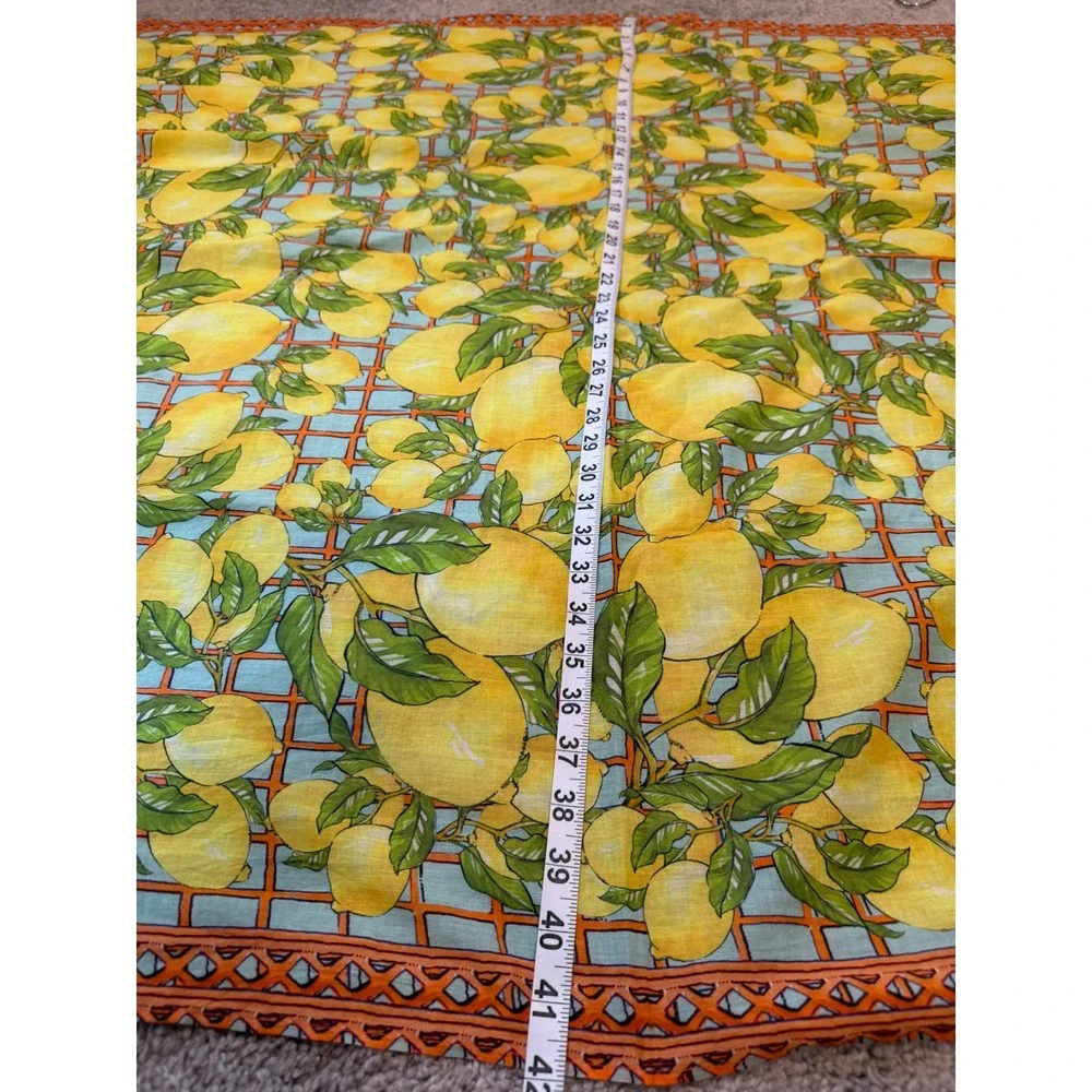 Calypso St. Barth Lemon Print Cotton Sarong Wrap Blue Orange Yellow NWT
